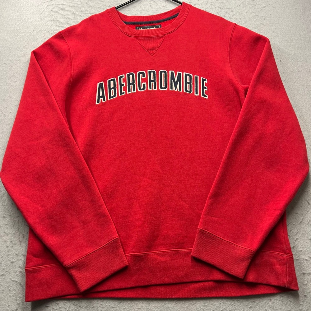 Abercrombie & Fitch Mens XL Red Spellout Crewneck Sweatshirt Pullover 1876